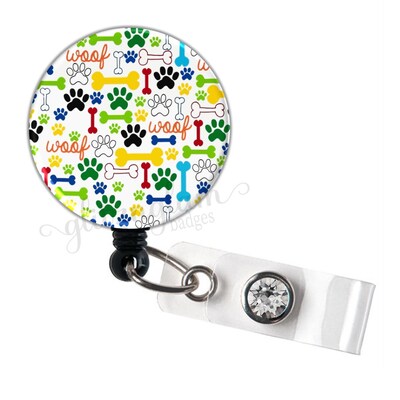 Paw Love Badge Reel, Cute Dog Bone Badge Reel, Woof Badge Holder, Paw Badge Reel, Paw Badge Holder - GG2002 - image1